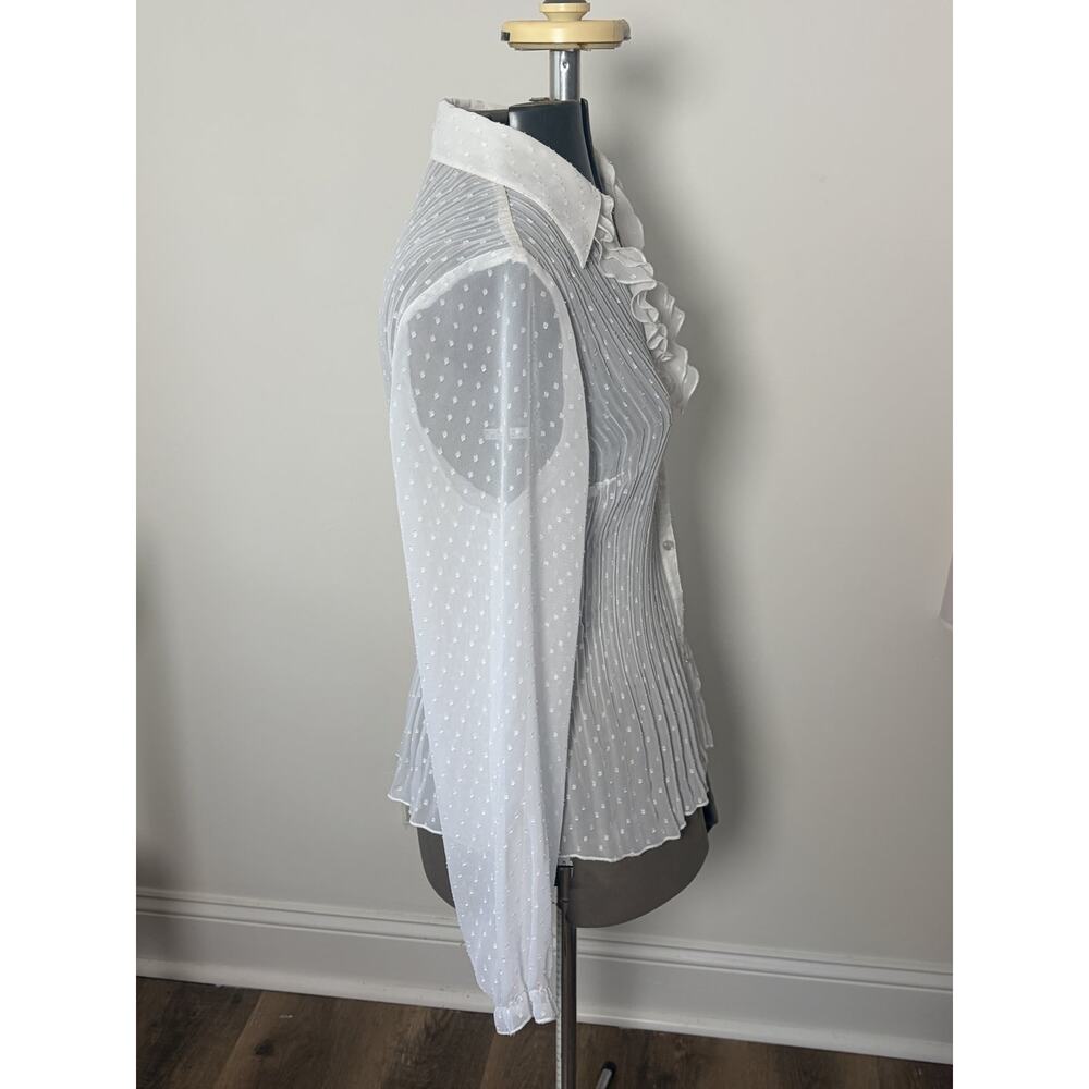 Luxe by NW Design Co White Sheer Swiss Dot Ruffled Long Sleeve Top Blouse - Picture 2 of 7